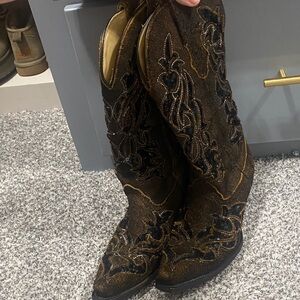 Embroidered Brown and Black Women's Cowboy Boots corral